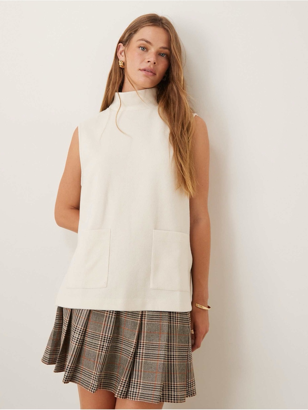 NWT ASOS Design Cream Sleeveless Mock Neck Top